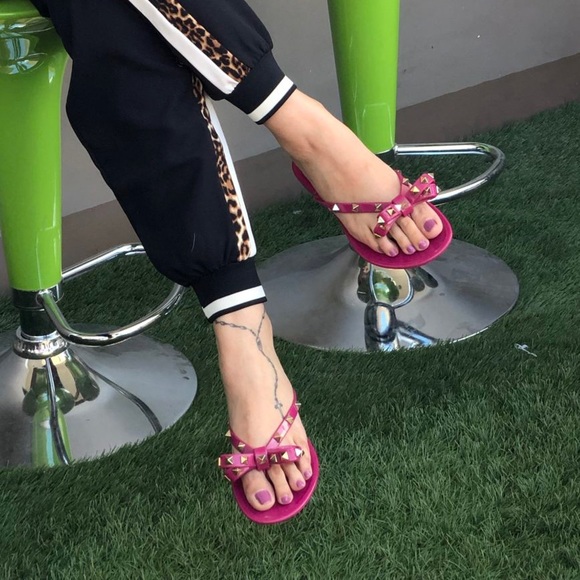 Valentino Garavani PVC Rockstud Bow Jelly Thong Sandals Pink 37 - Picture 10 of 10